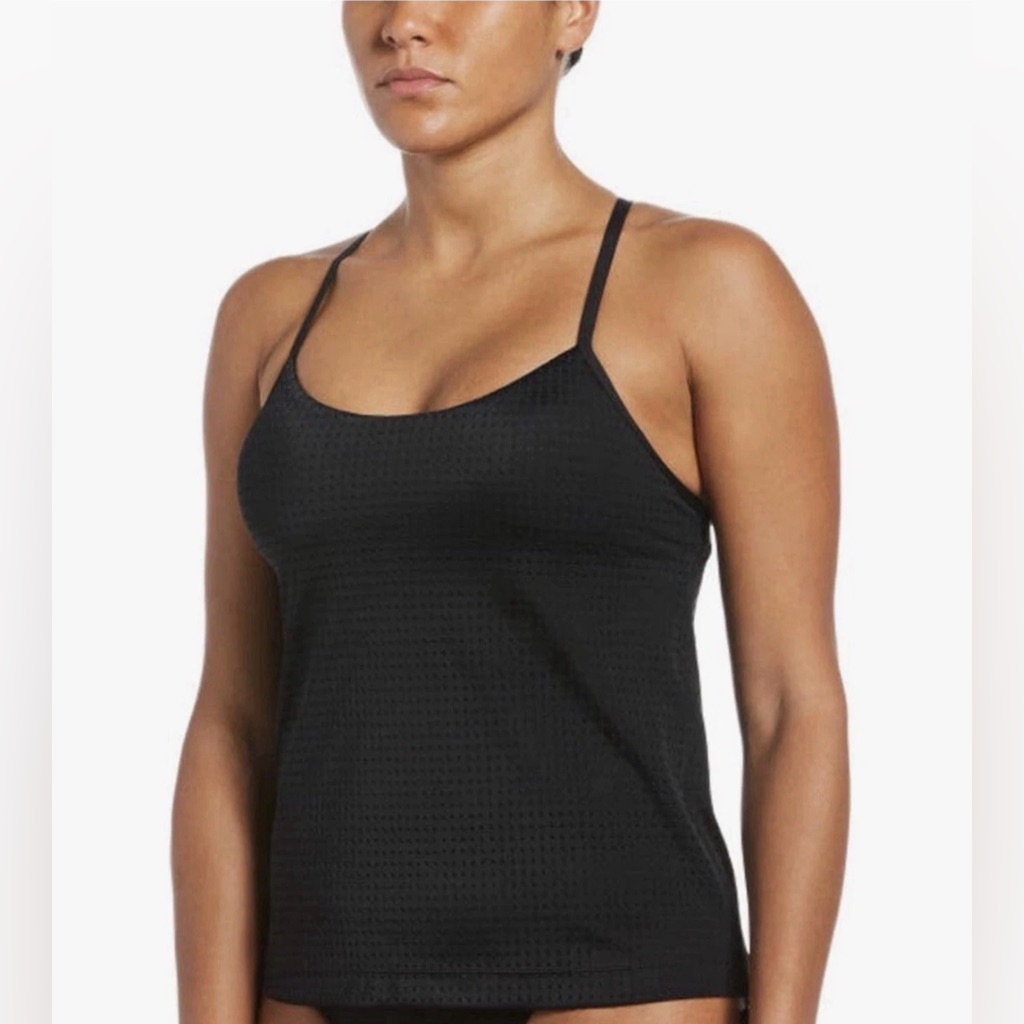 Nike Swimsuit Women's Essential Layered Tankini Top Black Adjustable Size S